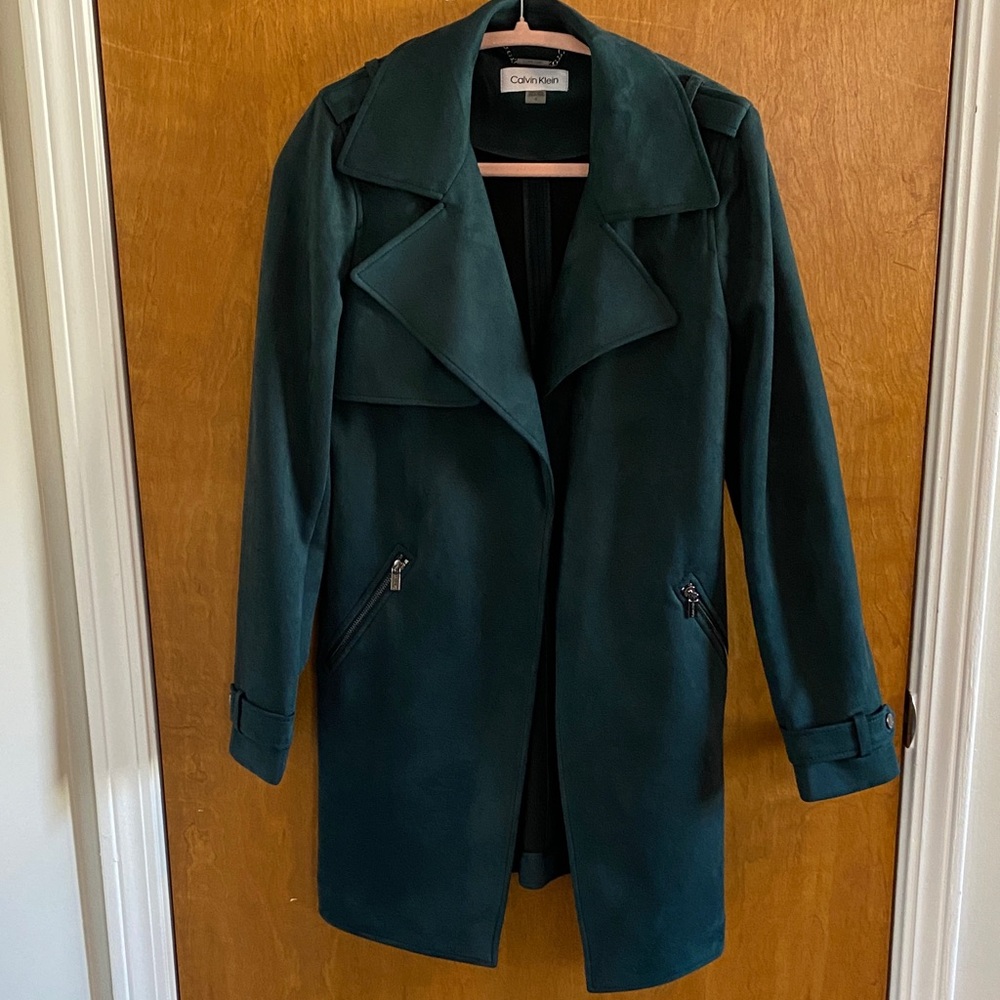 NWOT Calvin Klein Dark Green Faux Suede Trench Coat